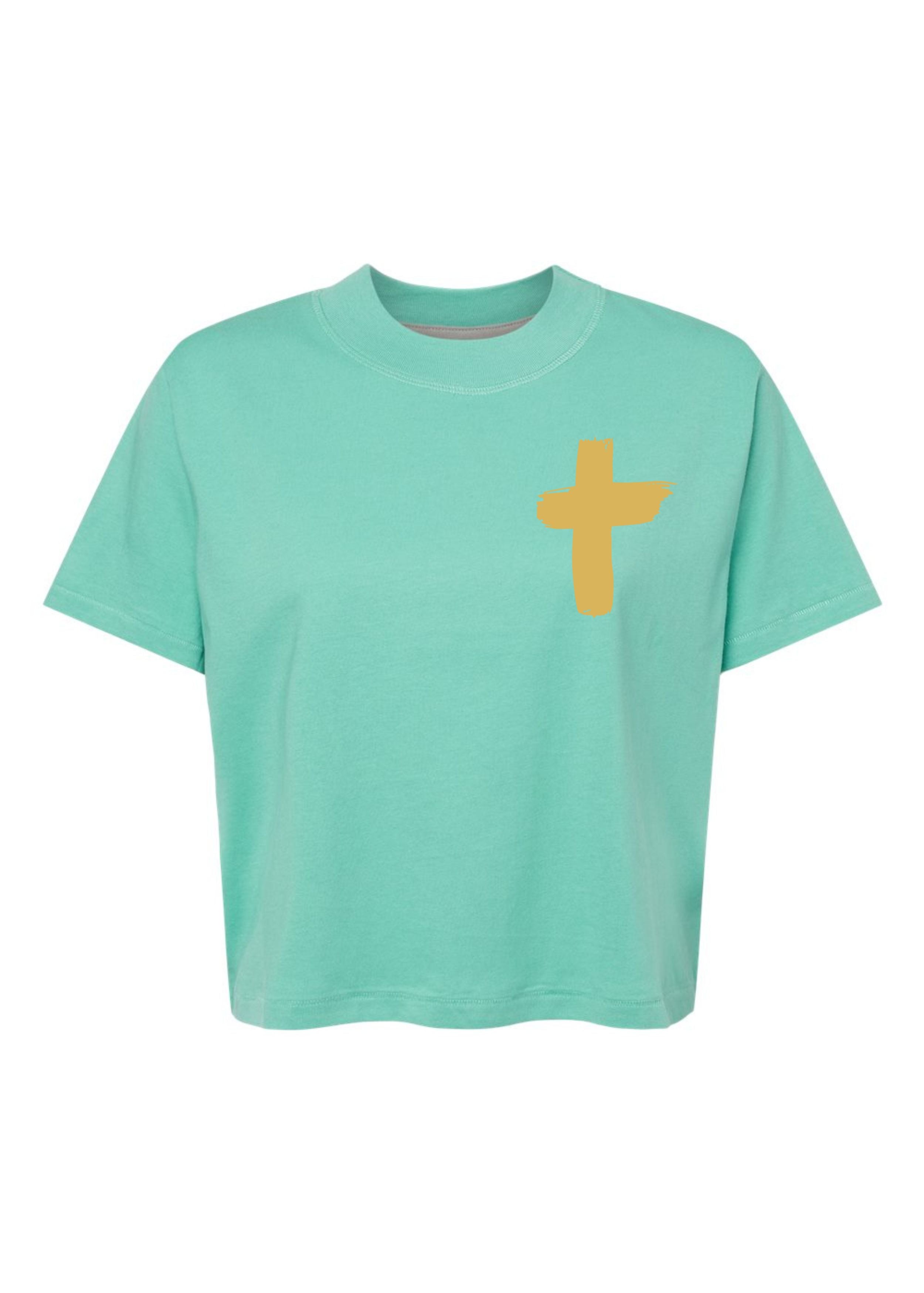 Gold Foil Cross | Mom Crop Tee-Womens - Tops - Tees-Sister Shirts-Sister Shirts, Cute & Custom Tees for Mama & Littles in Trussville, Alabama.