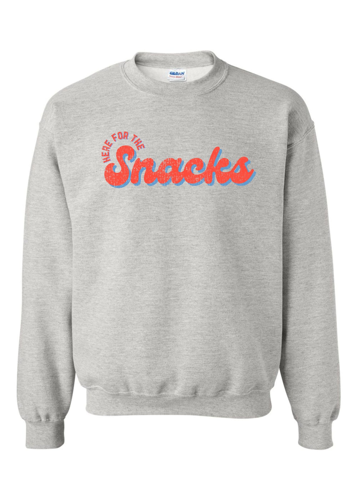 Here For The Snacks Baseball | Pullover | Adult-Adult Crewneck-Sister Shirts-Sister Shirts, Cute & Custom Tees for Mama & Littles in Trussville, Alabama.