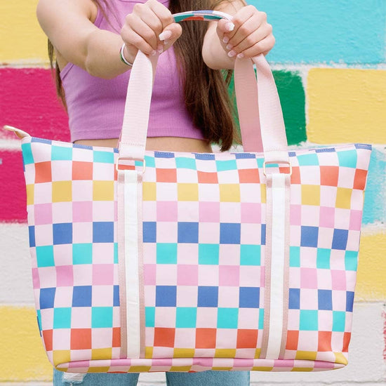 Multicolored Checkered Pattern Tote Bag-Bags-Katydid-Sister Shirts, Cute & Custom Tees for Mama & Littles in Trussville, Alabama.