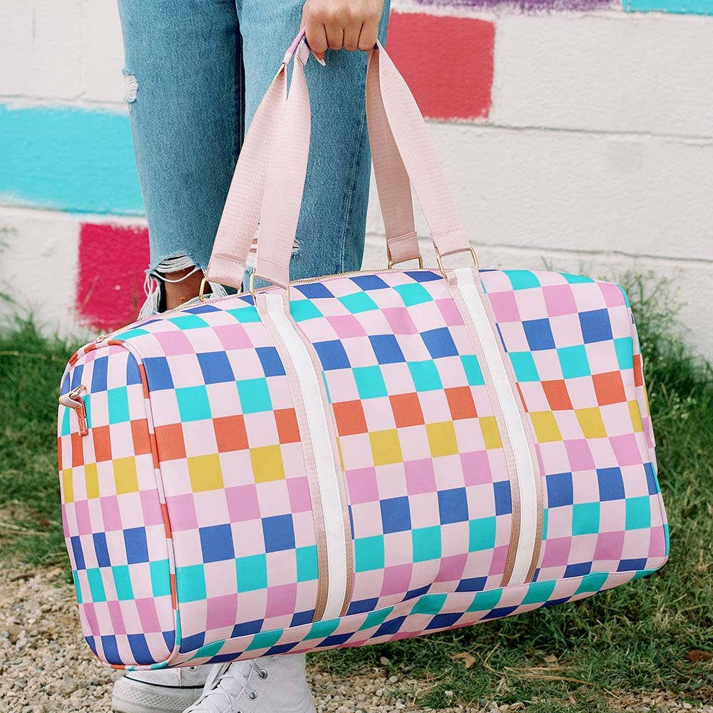 Multicolored Checkered Pattern Weekender Bag-Traveler Bags-Katydid-Sister Shirts, Cute & Custom Tees for Mama & Littles in Trussville, Alabama.
