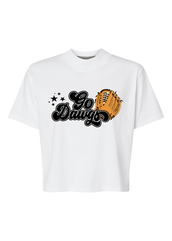 Go Dawgs Groovy Glove | Mom Crop Tee-Sister Shirts-Sister Shirts, Cute & Custom Tees for Mama & Littles in Trussville, Alabama.