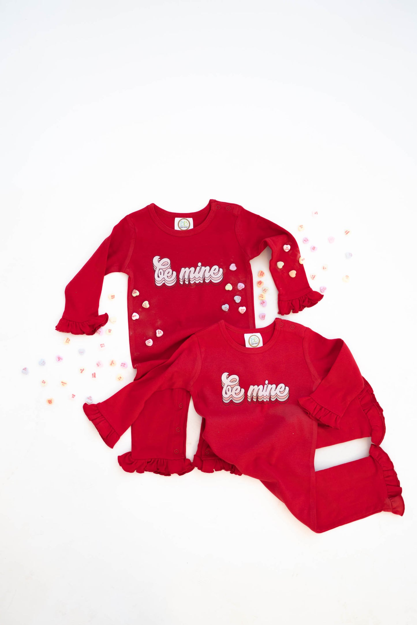 Be Mine | Ruffle Romper | RTS-Sister Shirts-Sister Shirts, Cute & Custom Tees for Mama & Littles in Trussville, Alabama.