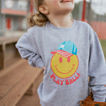 Play Ball Happy | Kids Crewneck-Youth - Tops - Sweatshirts-Sister Shirts-Sister Shirts, Cute & Custom Tees for Mama & Littles in Trussville, Alabama.