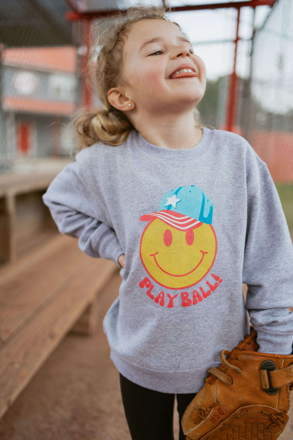 Play Ball Happy | Kids Crewneck-Youth - Tops - Sweatshirts-Sister Shirts-Sister Shirts, Cute & Custom Tees for Mama & Littles in Trussville, Alabama.