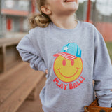 Play Ball Happy | Kids Crewneck-Youth - Tops - Sweatshirts-Sister Shirts-Sister Shirts, Cute & Custom Tees for Mama & Littles in Trussville, Alabama.
