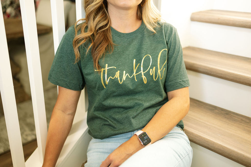 Thankful Gold Foil | Adult Tee-Womens - Tops - Tees-Sister Shirts-Sister Shirts, Cute & Custom Tees for Mama & Littles in Trussville, Alabama.