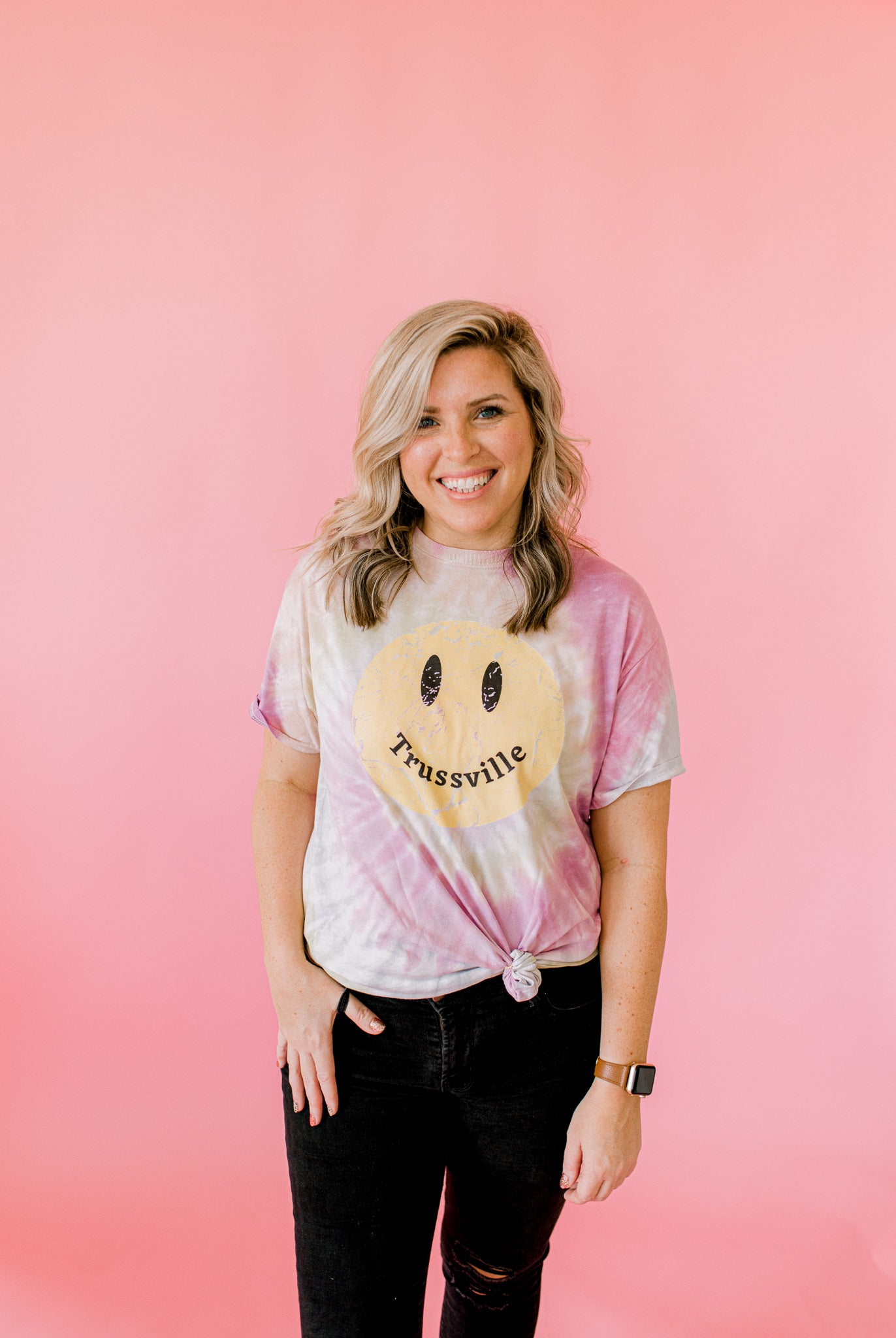 Tie Dye Customizable Happy Face | Tee | Adult-Adult Tee-Sister Shirts-Sister Shirts, Cute & Custom Tees for Mama & Littles in Trussville, Alabama.