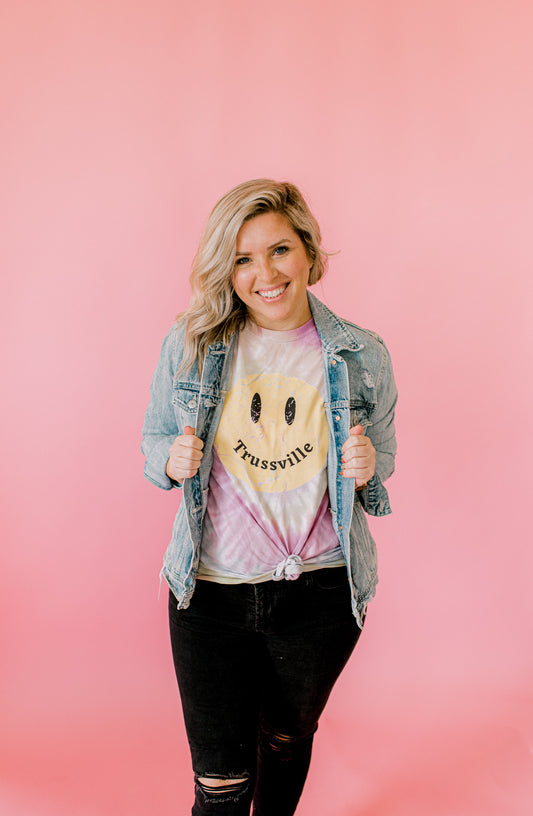 Tie Dye Customizable Happy Face | Tee | Adult-Sister Shirts-Sister Shirts, Cute & Custom Tees for Mama & Littles in Trussville, Alabama.