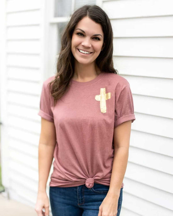 Gold Foil Cross | Adult Tee-Adult Tee-SS Activewear-Sister Shirts, Cute & Custom Tees for Mama & Littles in Trussville, Alabama.