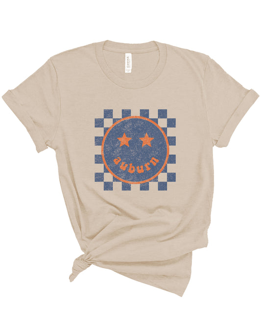 Auburn Happy Checkered | Adult Tee-Adult Tee-Sister Shirts-Sister Shirts, Cute & Custom Tees for Mama & Littles in Trussville, Alabama.