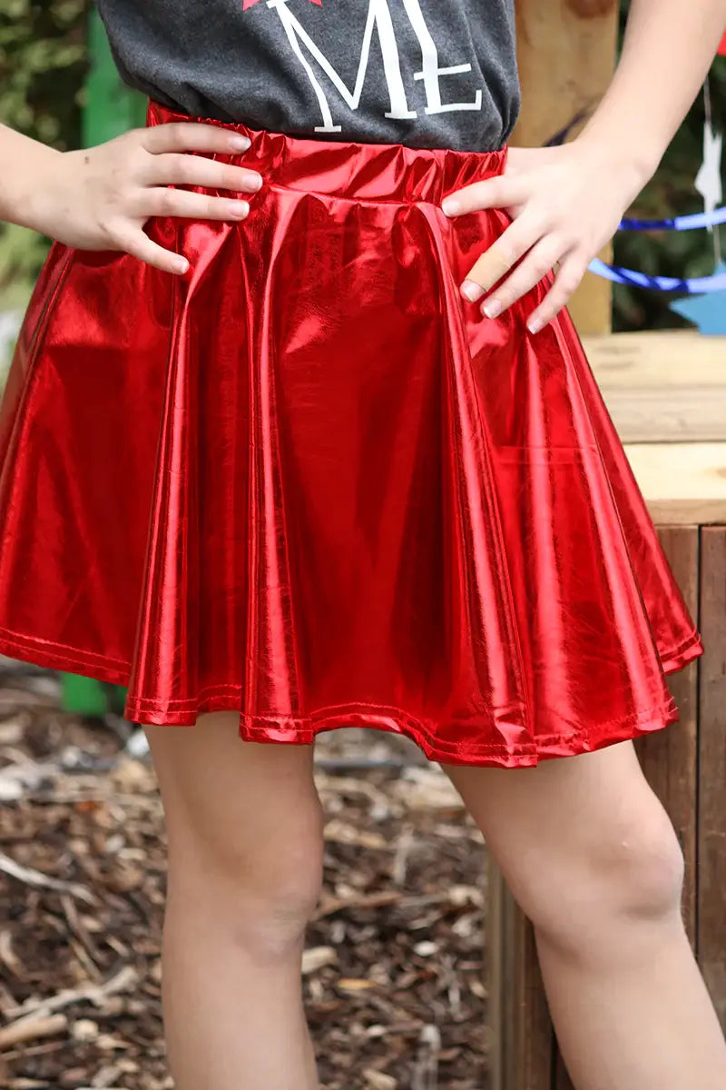 Metallic Red Flare Skirt-Sister Shirts-Sister Shirts, Cute & Custom Tees for Mama & Littles in Trussville, Alabama.