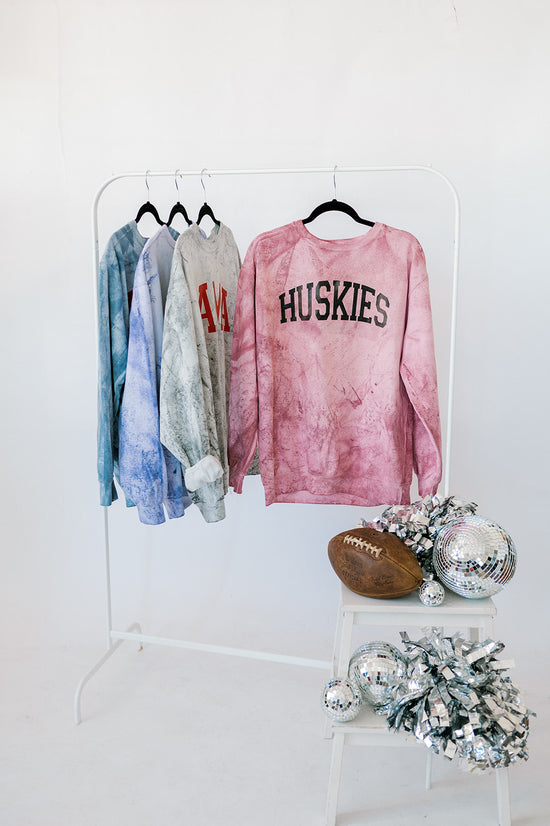 Huskies Foil | Adult Colorblast Crewneck-Adult Crewneck-Sister Shirts-Sister Shirts, Cute & Custom Tees for Mama & Littles in Trussville, Alabama.