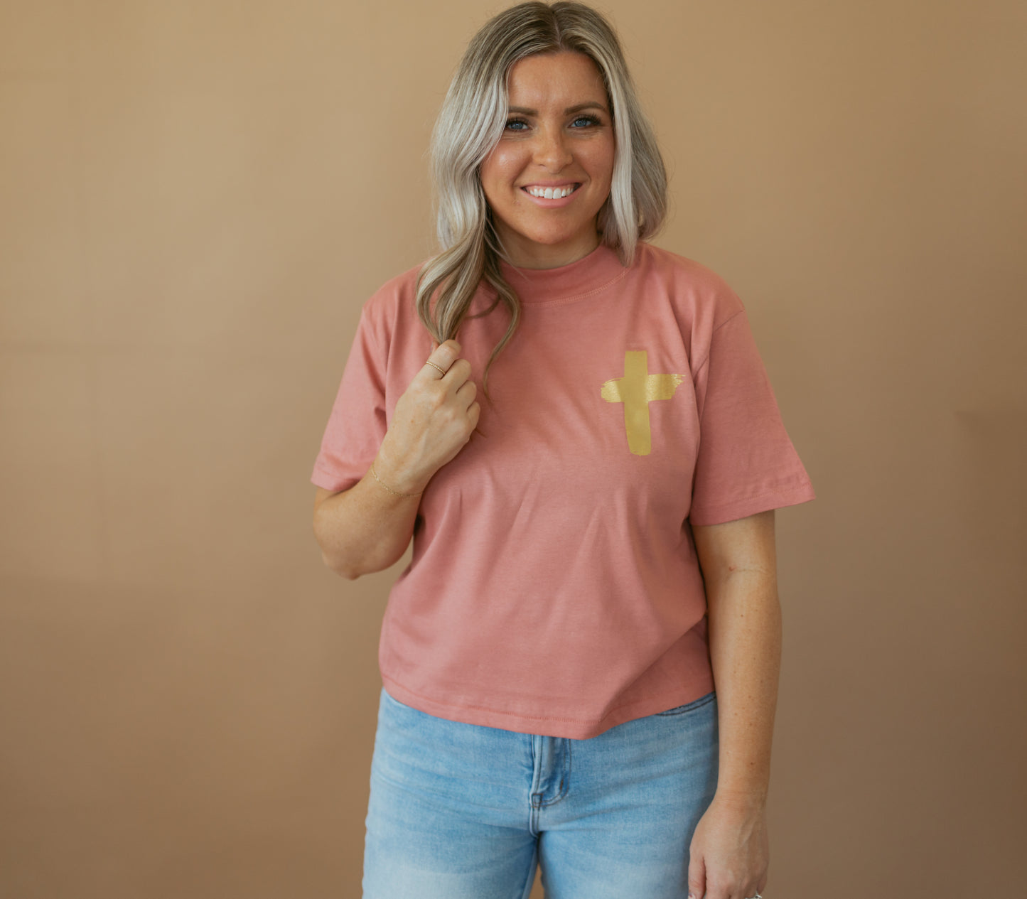 Gold Foil Cross | Mom Crop Tee-Cropped Tees-Sister Shirts-Sister Shirts, Cute & Custom Tees for Mama & Littles in Trussville, Alabama.