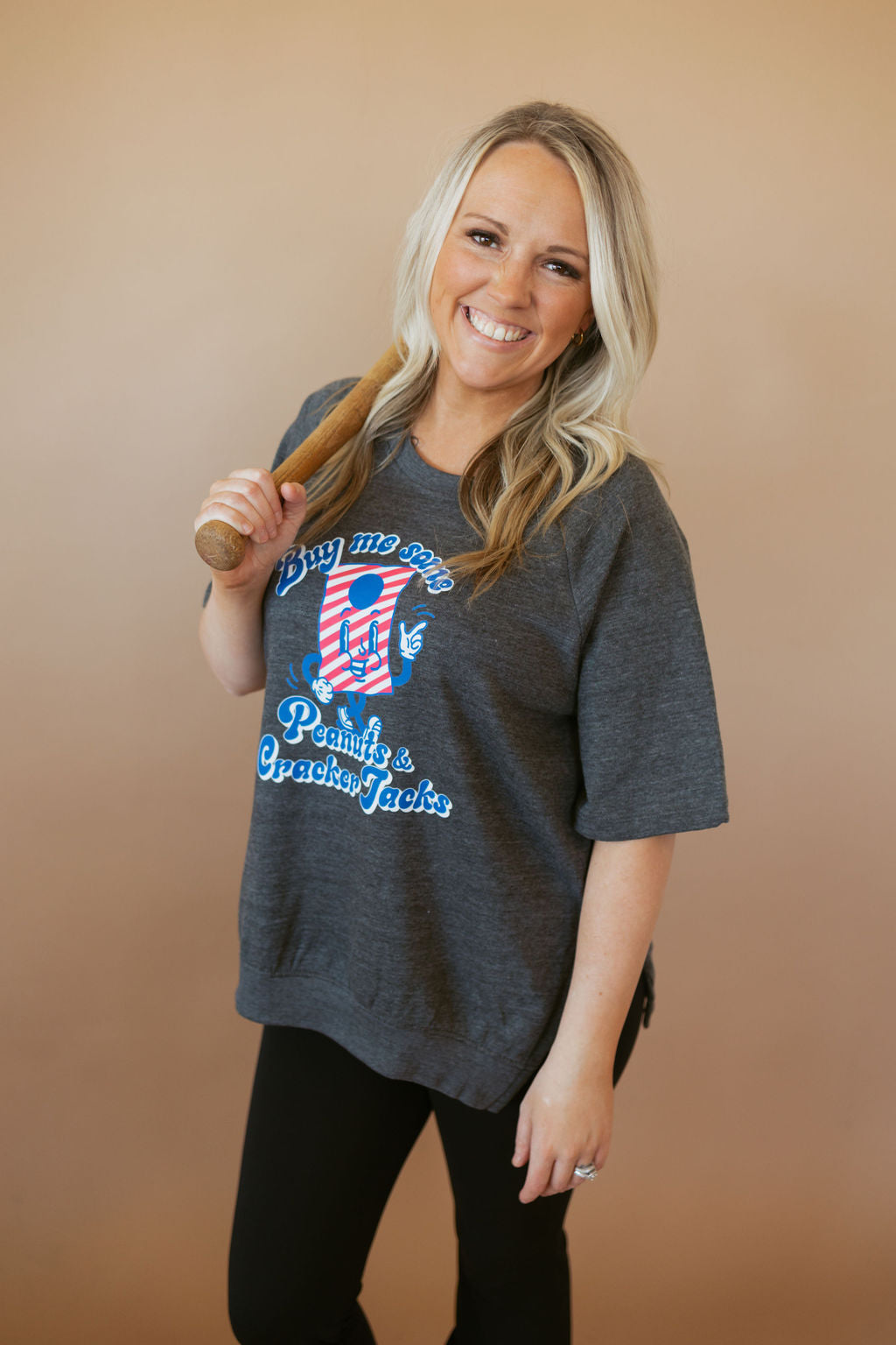 Peanuts + Cracker Jacks | French Terry Side Slit Crewneck-Womens - Tops - Tees-Sister Shirts-Sister Shirts, Cute & Custom Tees for Mama & Littles in Trussville, Alabama.