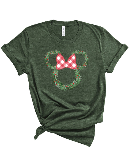 Minnie Christmas Wreath | Adult Tee-Adult Tee-Sister Shirts-Sister Shirts, Cute & Custom Tees for Mama & Littles in Trussville, Alabama.