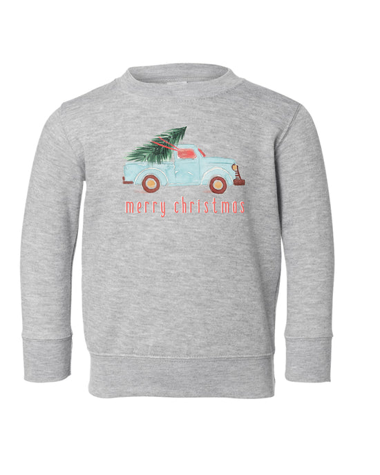 Watercolor Christmas Truck | Kids Crewneck-Kids Crewneck-Sister Shirts-Sister Shirts, Cute & Custom Tees for Mama & Littles in Trussville, Alabama.