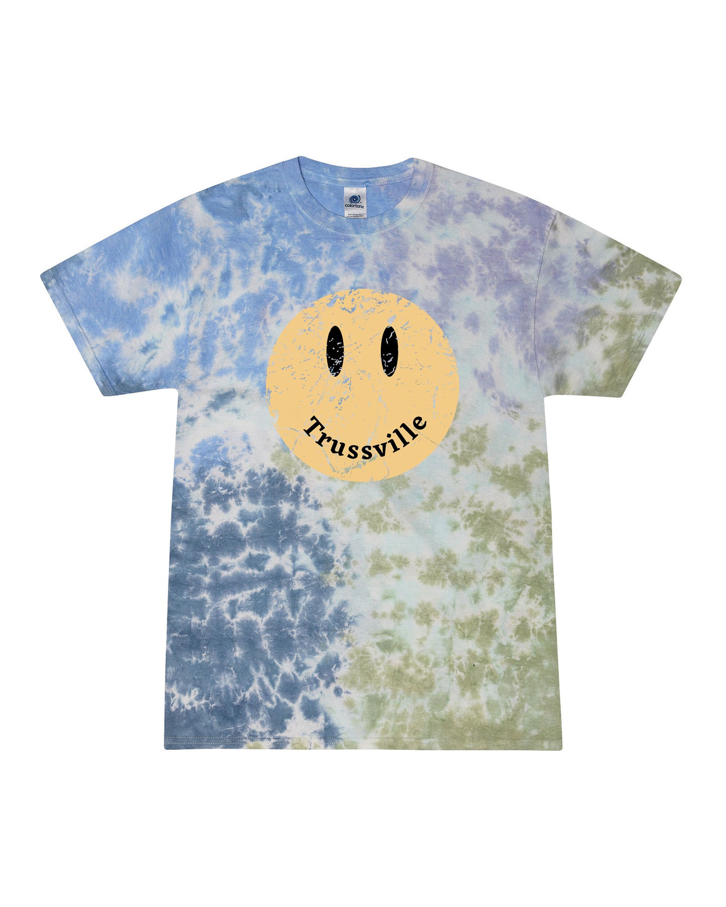 Load image into Gallery viewer, Tie Dye Trussville Happy Face | Tee | Adult-Adult Tee-Sister Shirts-Sister Shirts, Cute &amp;amp; Custom Tees for Mama &amp;amp; Littles in Trussville, Alabama.
